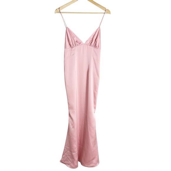 Fame and Partners Trine Dusty Rose Pink Satin V-Neck Maxi Gown Size 4 - Picture 4 of 13